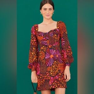 FARM Rio Pink and Orange Floral Long Sleeve Mini Dress